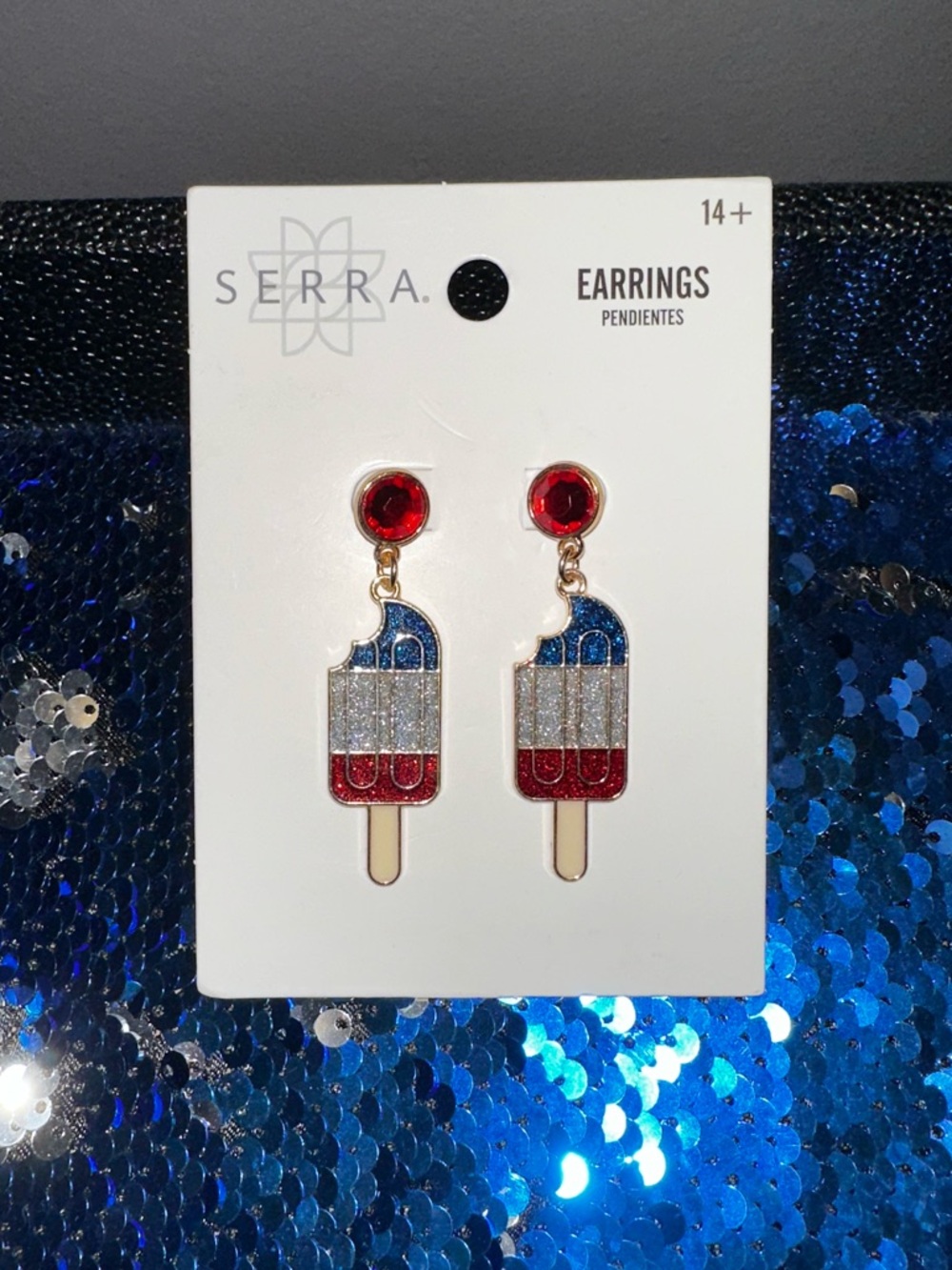 NWT Red White Blue Glitter Popsicle Drop Earrings ✨